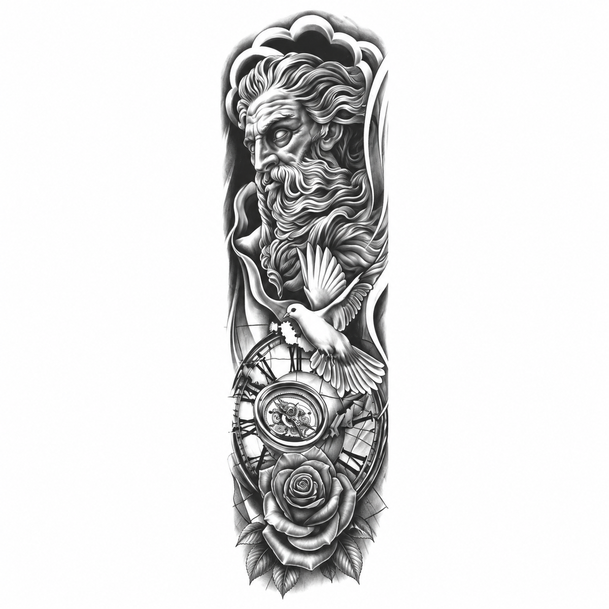 Zeus en Kompas Sleeve tijdelijke tattoo van INKC