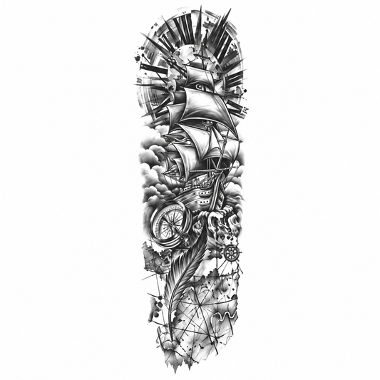 Zeilschip en Kompas Sleeve tijdelijke tattoo van INKC