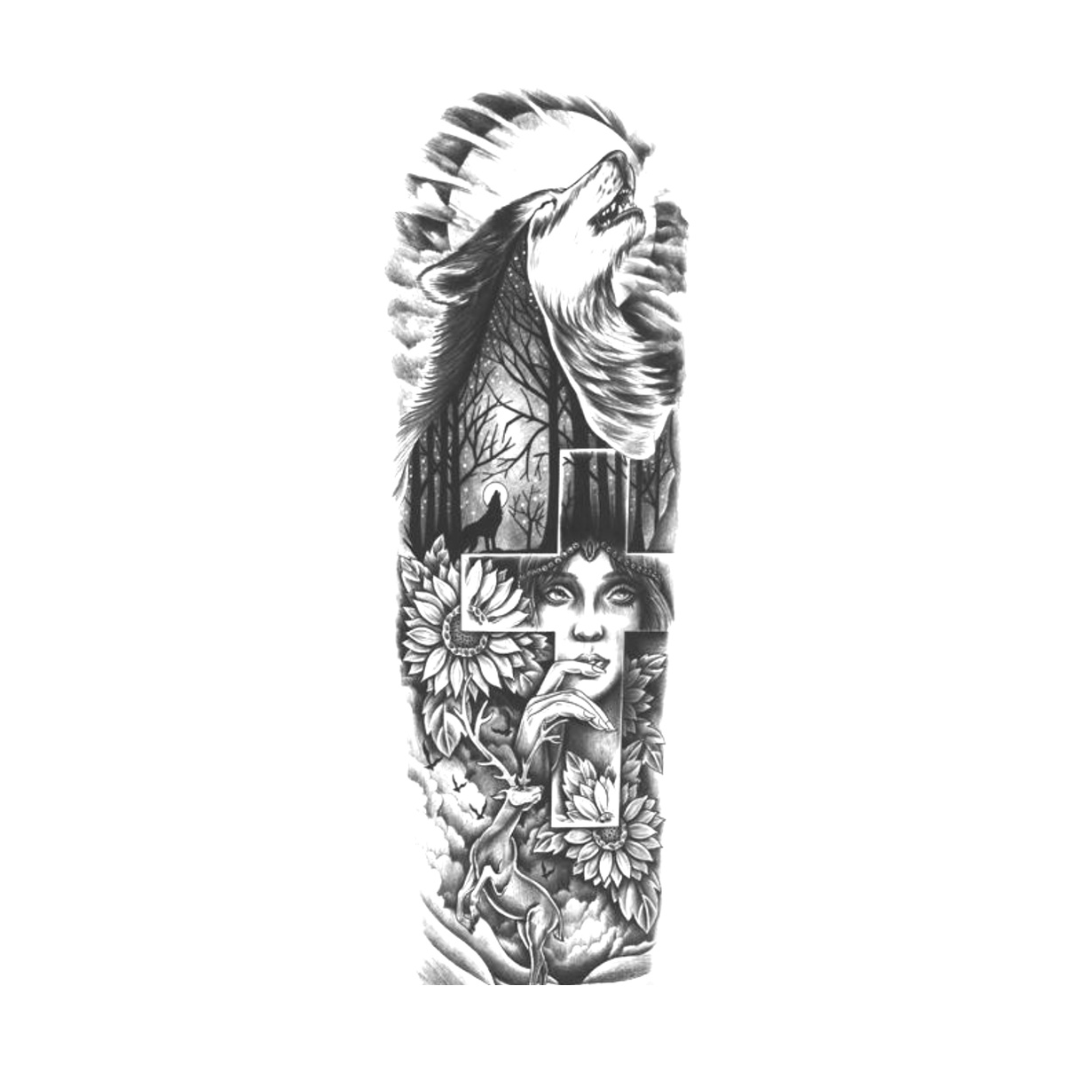 Wolf en Vrouw Sleeve tijdelijke tattoo van INKC