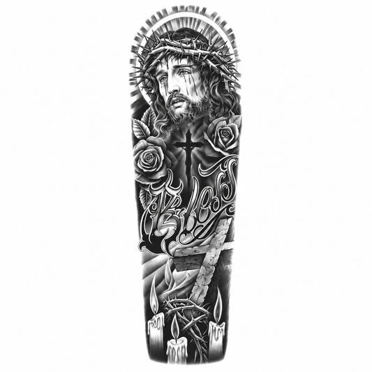 Jezus en Rozen Sleeve tijdelijke tattoo van INKC