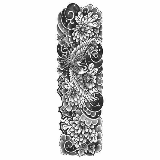 Kraanvogel en Bloemen Sleeve tijdelijke tattoo van INKC