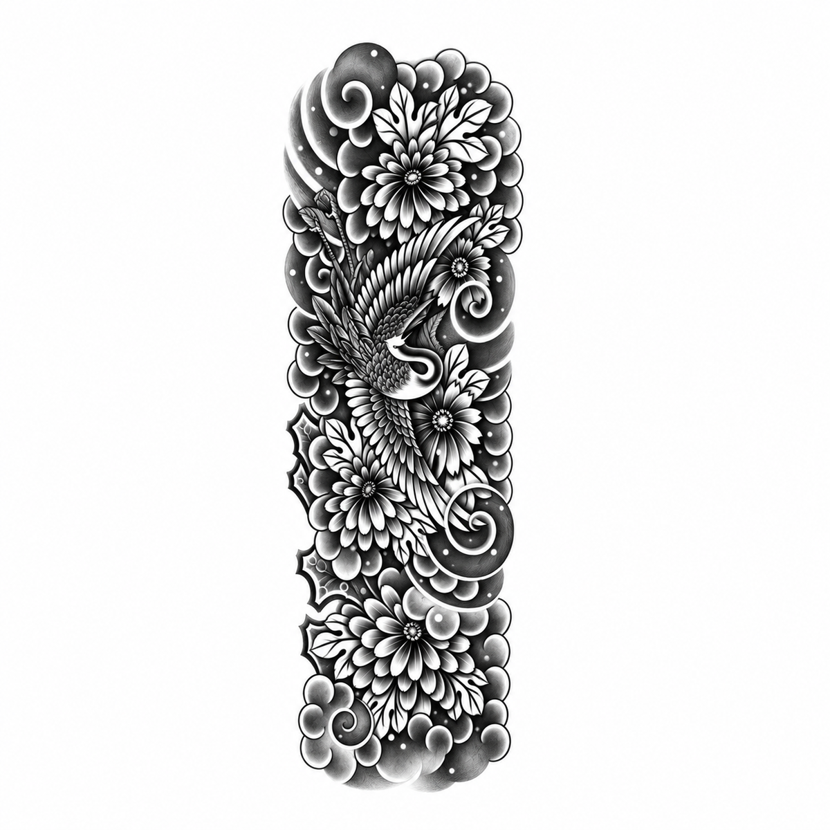 Vogel en Bloemen Sleeve tijdelijke tattoo van INKC