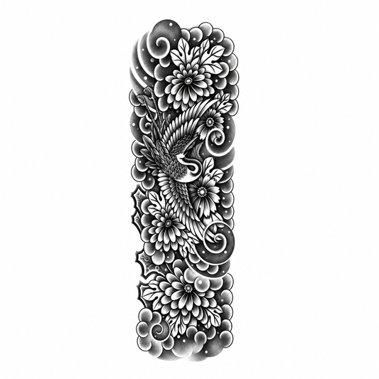 Vogel en Bloemen Sleeve tijdelijke tattoo van INKC