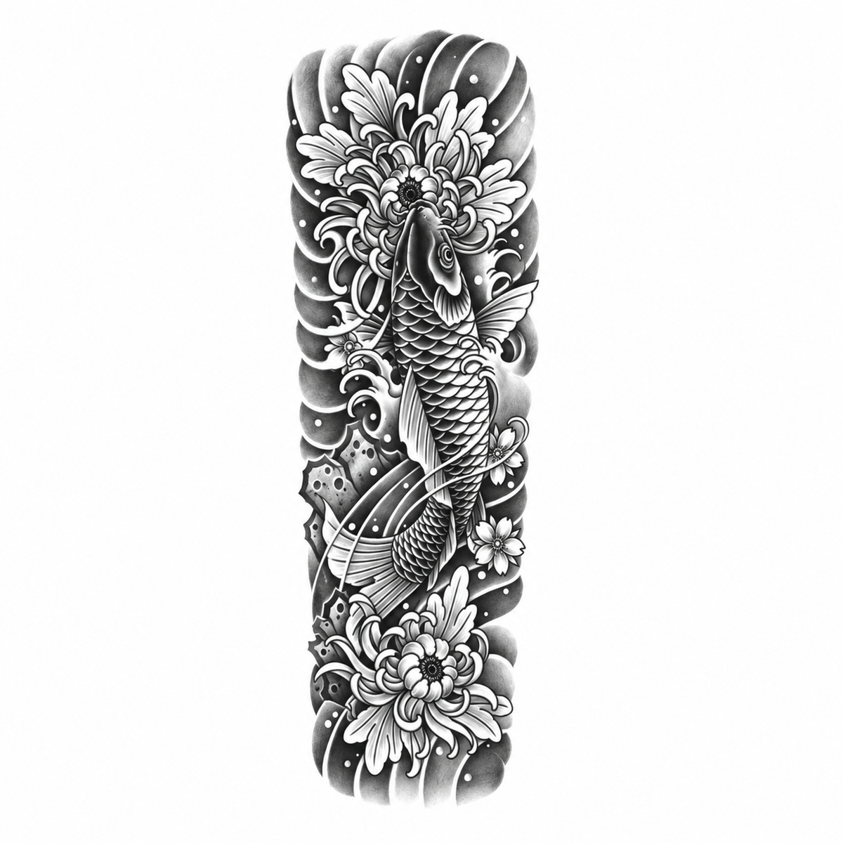 Koi en Chrysanten Sleeve tijdelijke tattoo van INKC
