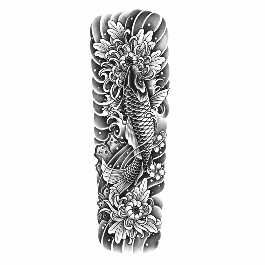 Koi en Chrysanten Sleeve tijdelijke tattoo van INKC