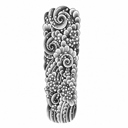 Golven en Bloemen Sleeve tijdelijke tattoo van INKC