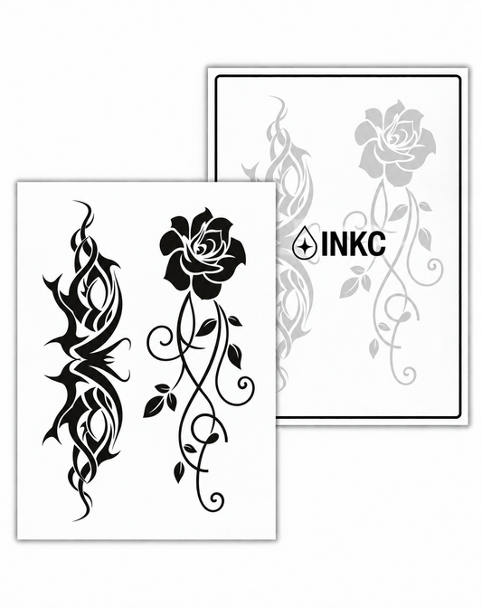 INKC GZX-001 Tribal & Roos Set tijdelijke tattoo, 8 x 11 cm