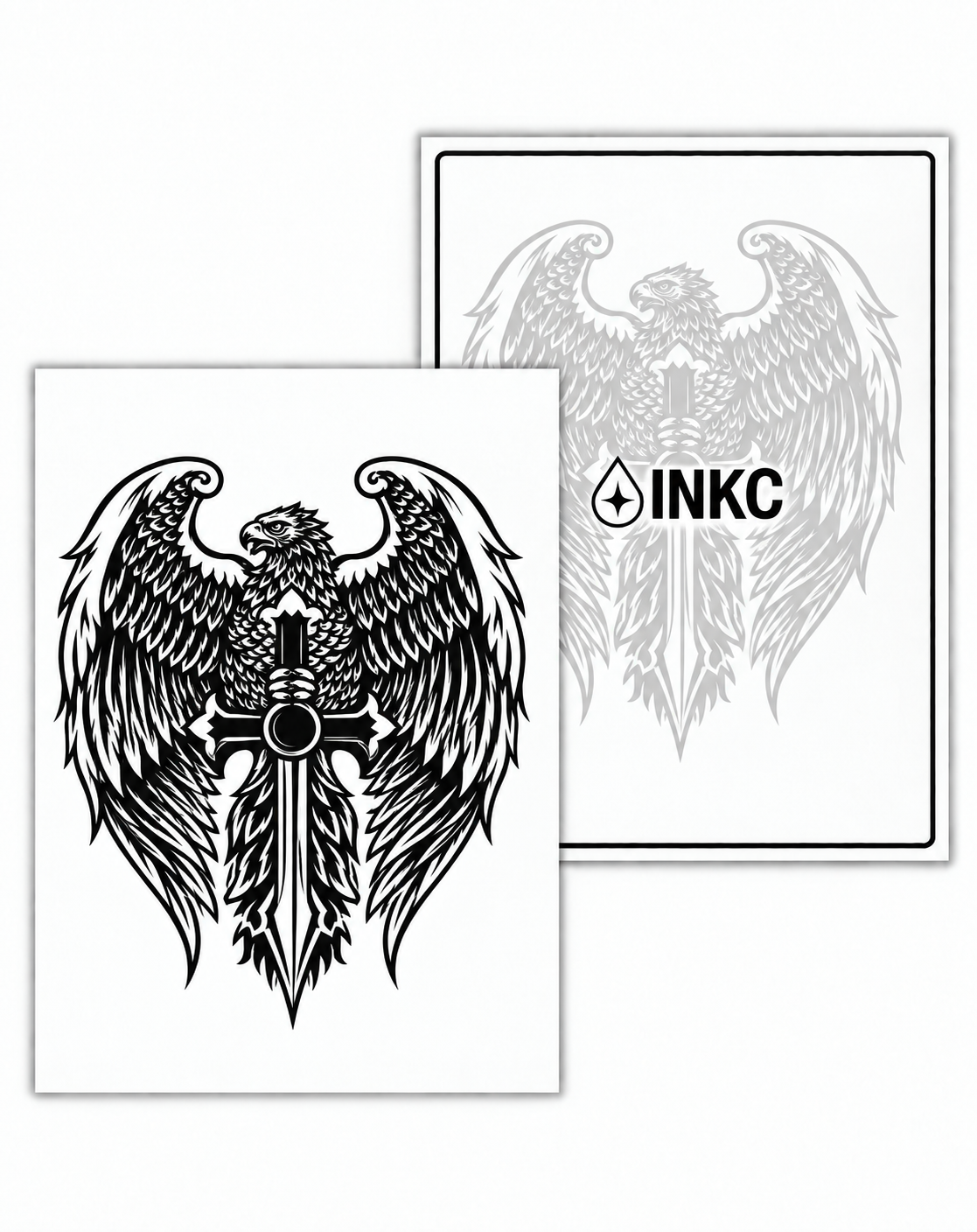 INKC GZX-021 Adelaar & Zwaard tijdelijke tattoo, 8 x 11 cm