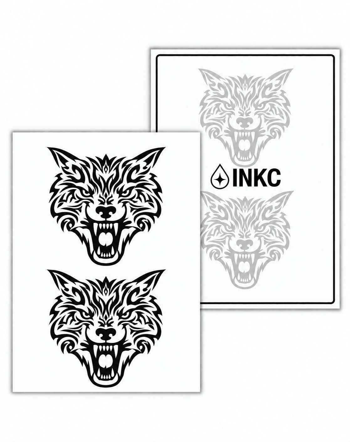 INKC GZX-027 Tribal Wolven Duo tijdelijke tattoo, 8 x 11 cm