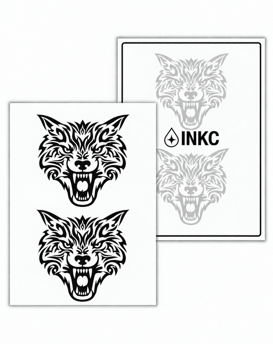 INKC GZX-027 Tribal Wolven Duo tijdelijke tattoo, 8 x 11 cm