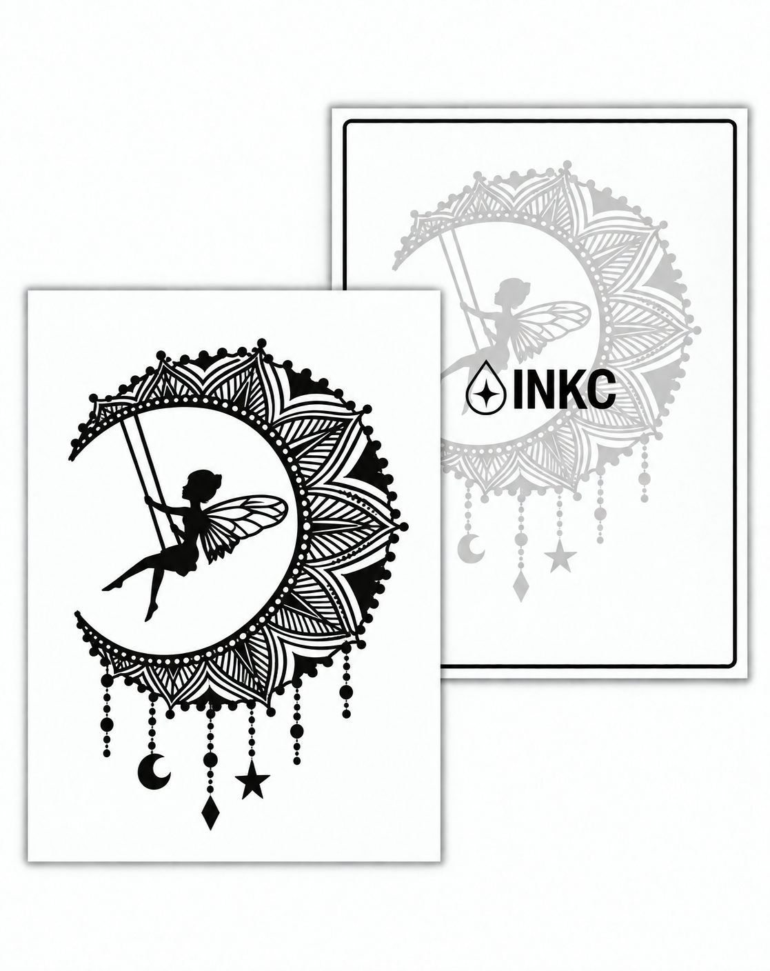 INKC GZX-035 Fee op Maanschommel tijdelijke tattoo, 8 x 11 cm