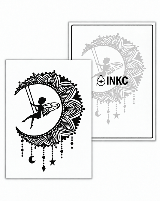 INKC GZX-035 Fee op Maanschommel tijdelijke tattoo, 8 x 11 cm