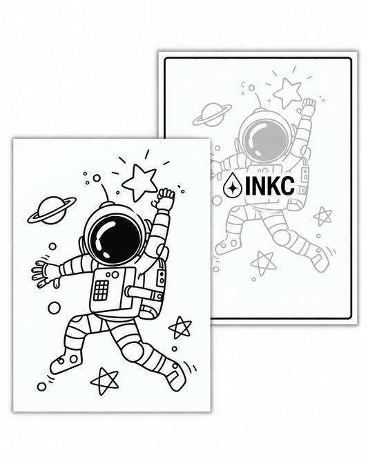 INKC GZX-039 Astronaut tussen de Planeten tijdelijke tattoo, 8 x 11 cm