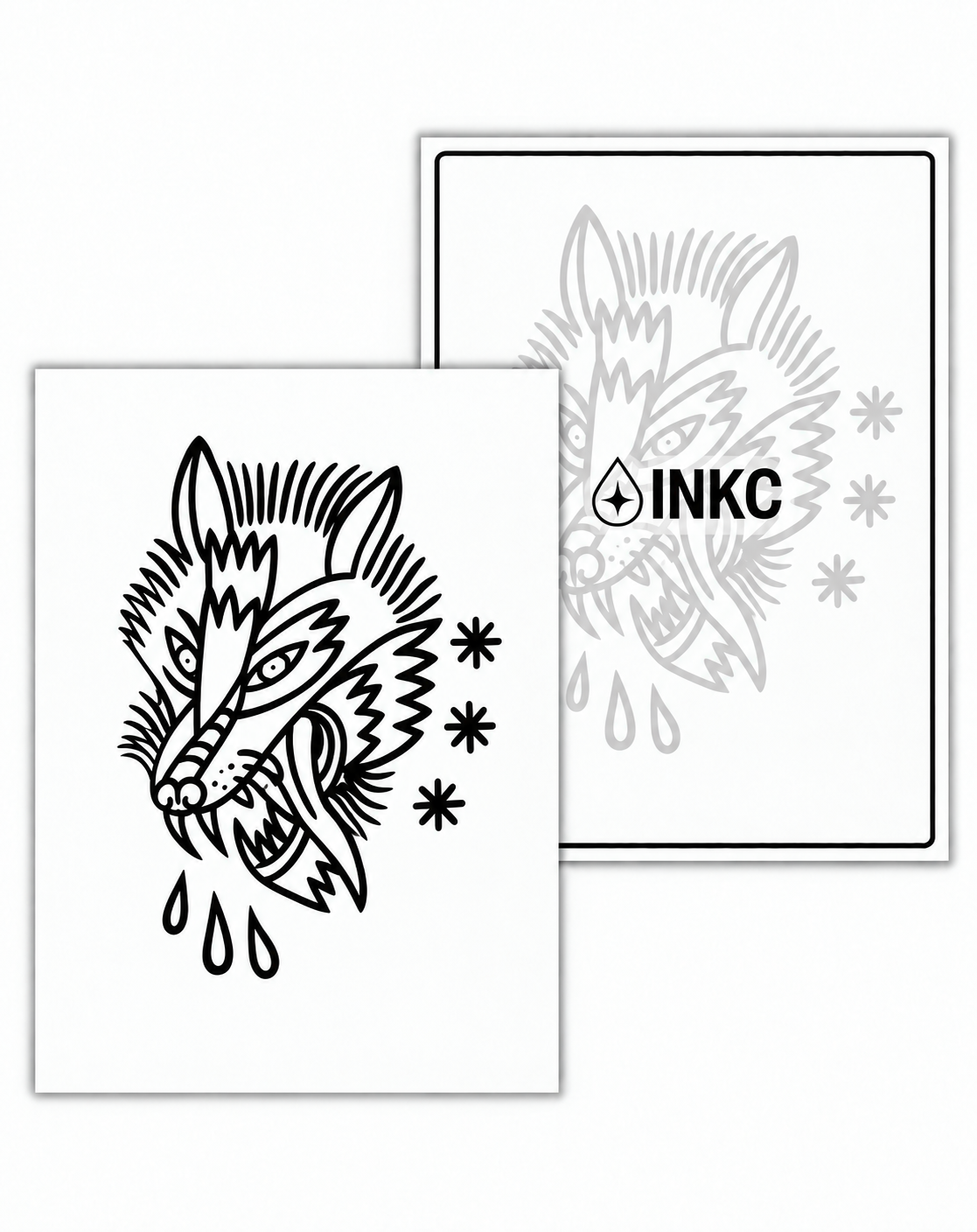 INKC GZX-040 Tribal Dierenkop & Sterren tijdelijke tattoo, 8 x 11 cm