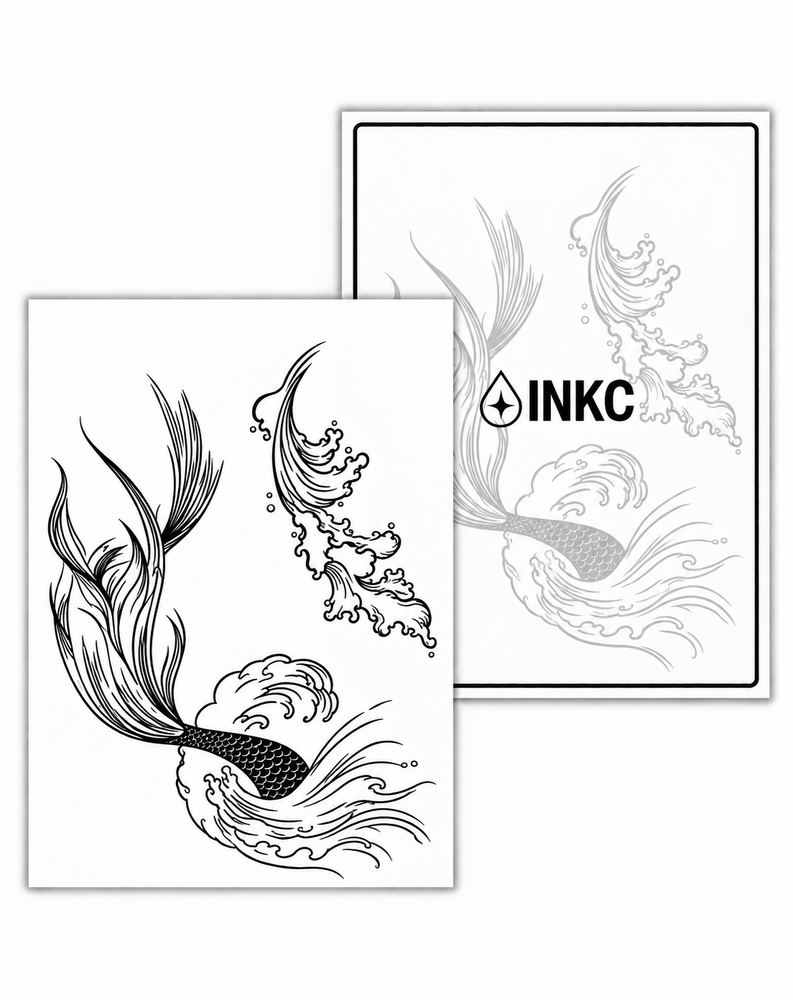 INKC GZX-046 Zeemeerminstaart & Golf tijdelijke tattoo, 8 x 11 cm