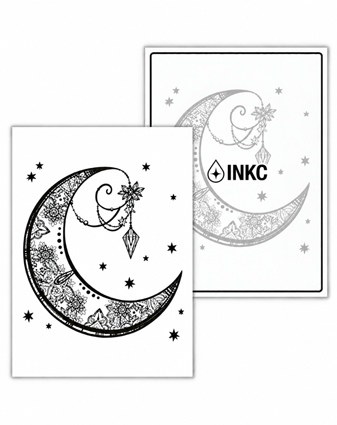 INKC GZX-062 Sierlijke Maan & Sterren tijdelijke tattoo, 8 x 11 cm