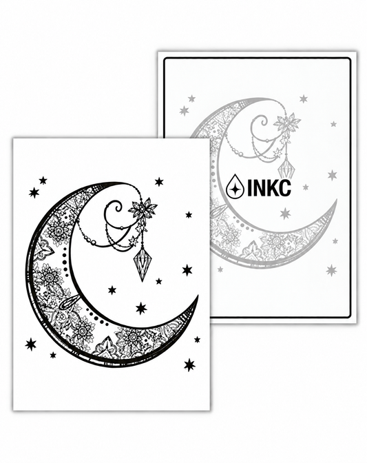INKC GZX-062 Sierlijke Maan & Sterren tijdelijke tattoo, 8 x 11 cm