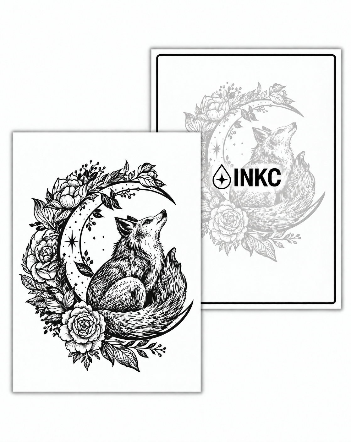 INKC GZX-070 Vos in Bloemenmaan tijdelijke tattoo, 8 x 11 cm