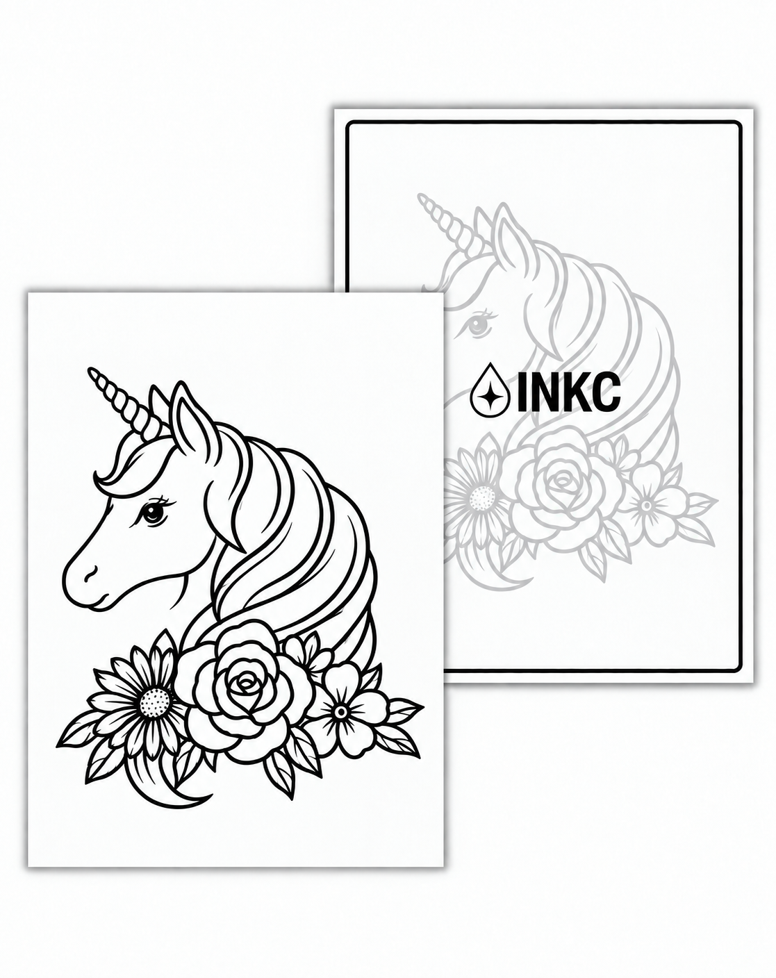 INKC GZX-078 Eenhoorn met Bloemen tijdelijke tattoo, 8 x 11 cm