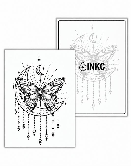 INKC GZX-079 Vlinder op de Maan tijdelijke tattoo, 8 x 11 cm