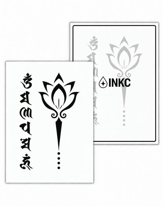 INKC GZX-081 Lotus & Mantra tijdelijke tattoo, 8 x 11 cm