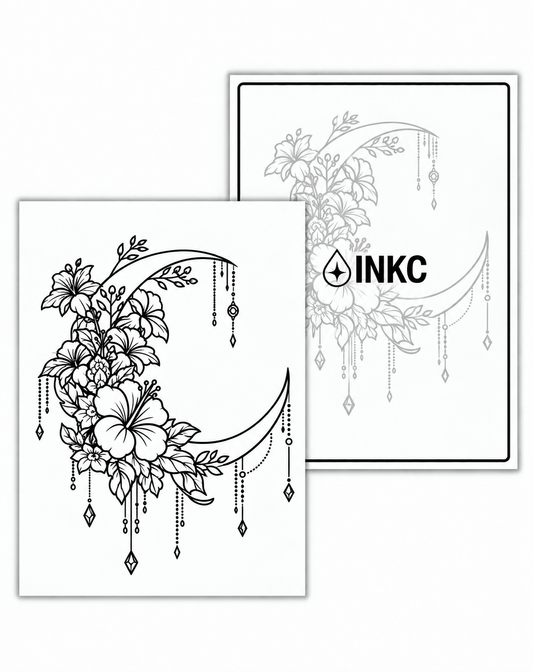 INKC GZX-085 Bloemenmaan met Hangers tijdelijke tattoo, 8 x 11 cm