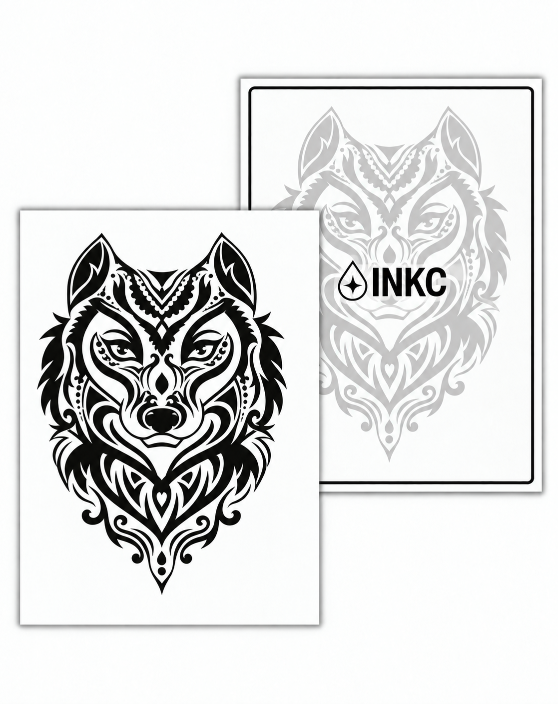INKC GZX-095 Sierlijke Wolvenkop tijdelijke tattoo, 8 x 11 cm