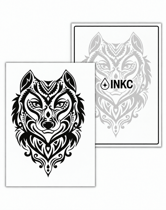 INKC GZX-095 Sierlijke Wolvenkop tijdelijke tattoo, 8 x 11 cm