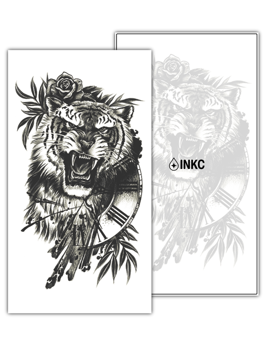 Tijger met klok tijdelijke tattoo van INKC