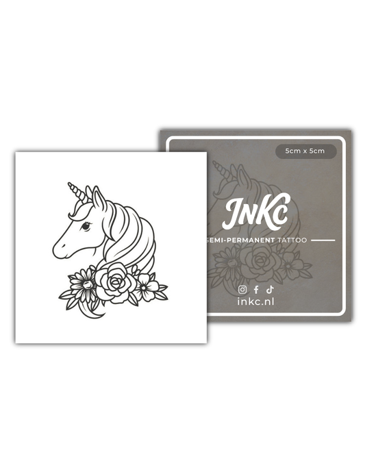 Eenhoorn Bloemen tijdelijke tattoo van INKC