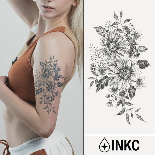 Bloemenstijl tijdelijke tattoo van INKC