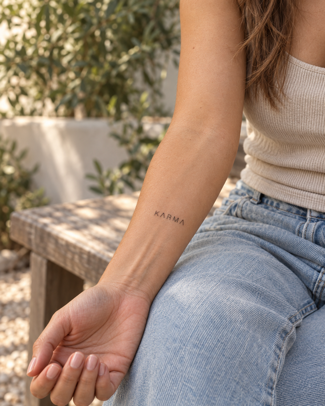 KARMA tijdelijke tattoo van INKC op de huid