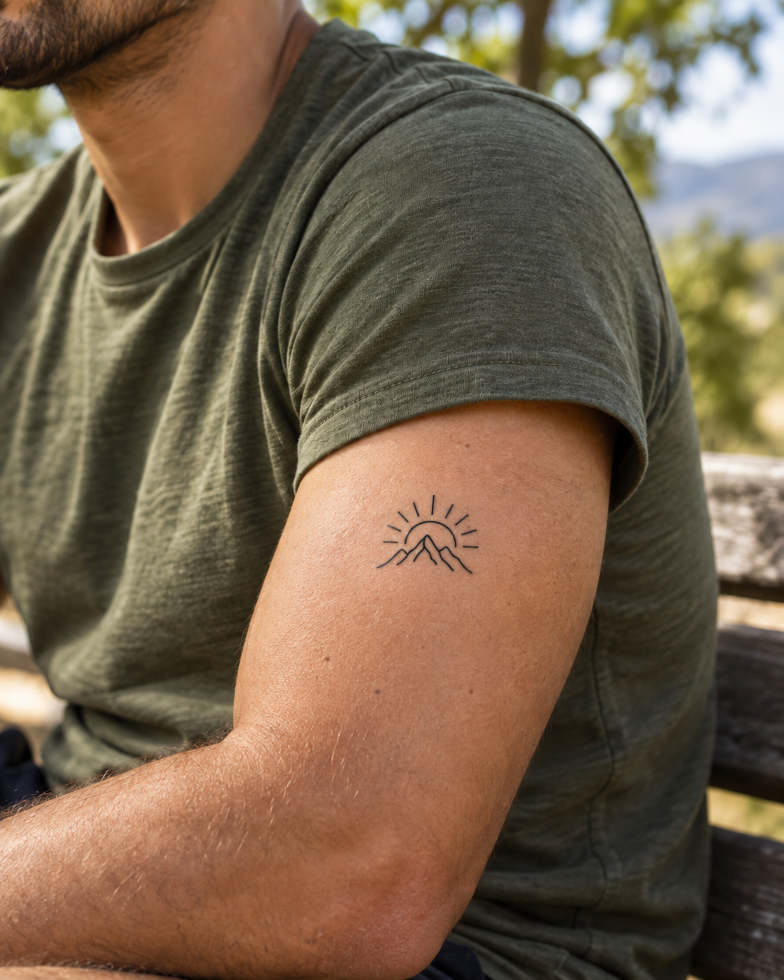 Bergen met Zon tijdelijke tattoo van INKC op de huid