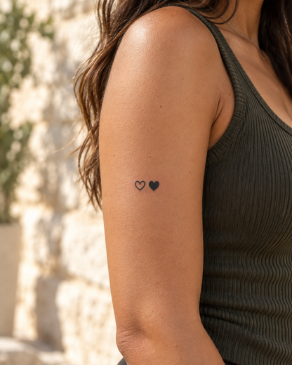 Hartjes Duo tijdelijke tattoo van INKC op de huid